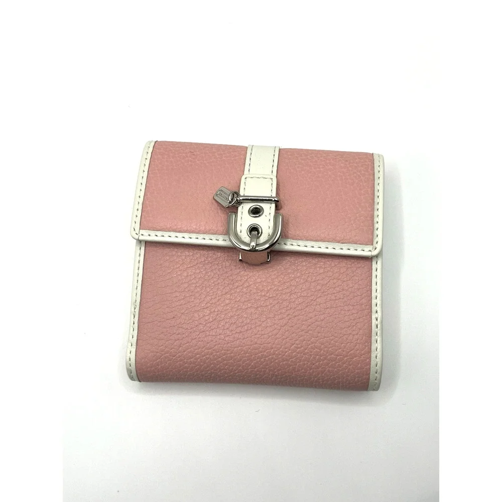 Coach Pink and White leather Buckle Charm Soho mini Bifold Wallet Y2k Deadstock